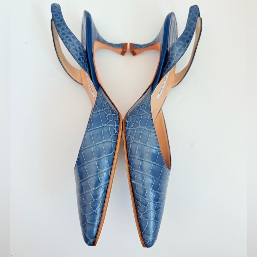 Manolo Blahnik Vintage Dark Blue Alligator Leather Carolyn slingback pumps EU 41 - Picture 6 of 9
